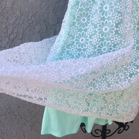 Lauren Conrad White Floral Lace Mint Green Dress 8 - Picture 7 of 11